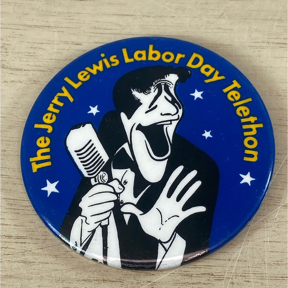 VGT The Jerry Lewis 3" Button Pin Labor Day Telethon Blue 1981